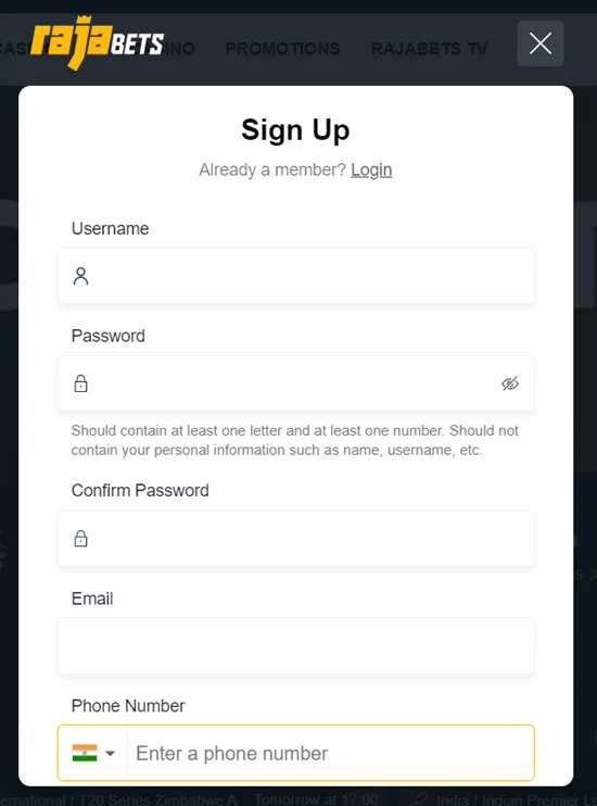 Registering at Rajabets app